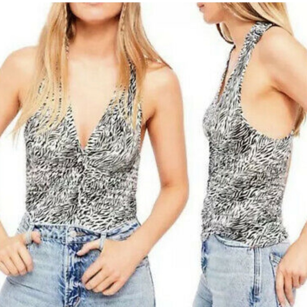NWT FREE PEOPLE Black White Animal Zebra Printed Coco Tank Top NWT